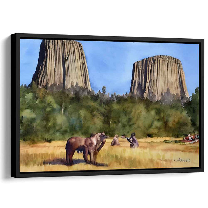 Sentinels of Stone: Bear and Towering Rock Formations Canvas Art Print