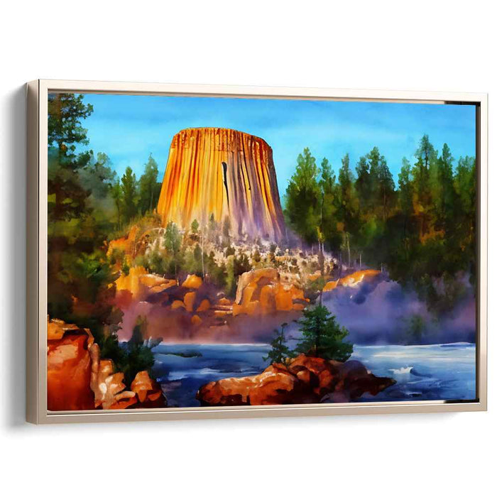 Mystic Shadows Dance: Watercolor Landscape of Devils Tower