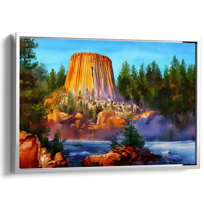 Mystic Shadows Dance: Watercolor Landscape of Devils Tower