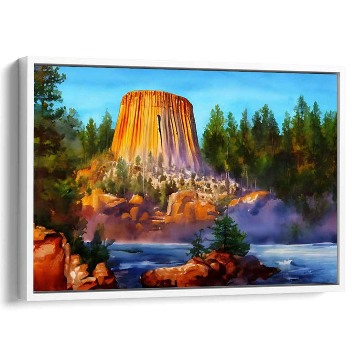 Mystic Shadows Dance: Watercolor Landscape of Devils Tower