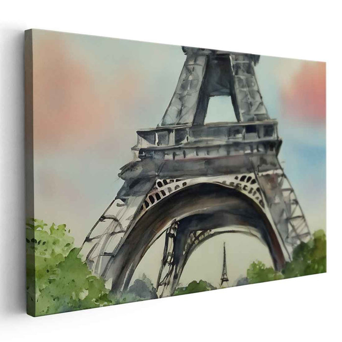 Misty Echo at Twilight: Watercolor Impression of the Eiffel Tower