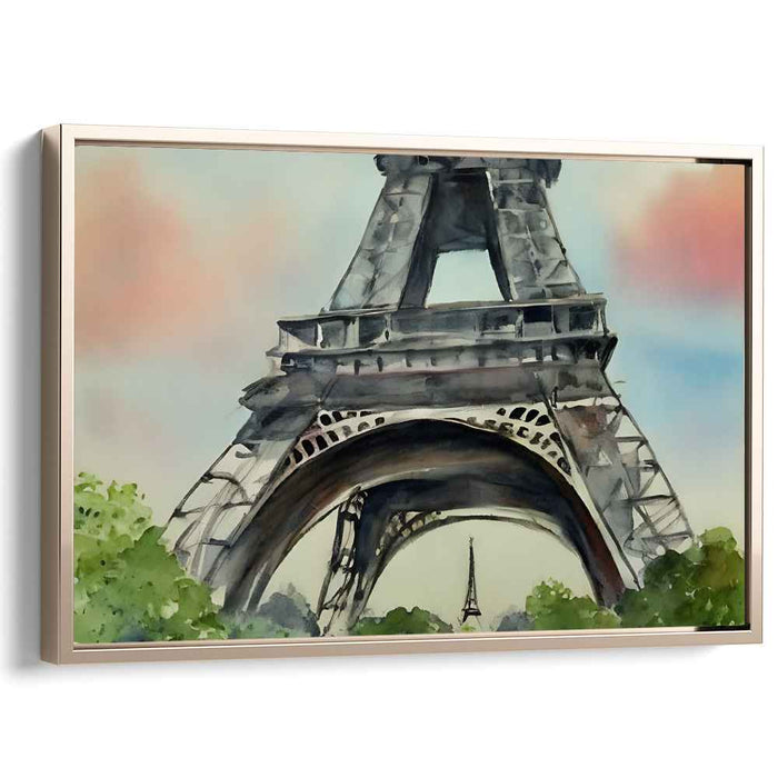 Misty Echo at Twilight: Watercolor Impression of the Eiffel Tower