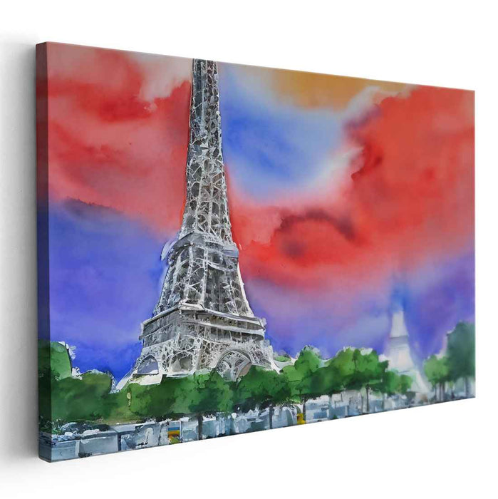 Eiffel Tower in Dreamscape: Vibrant Watercolor Canvas Art Print