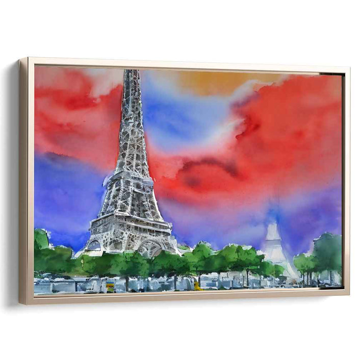 Eiffel Tower in Dreamscape: Vibrant Watercolor Canvas Art Print