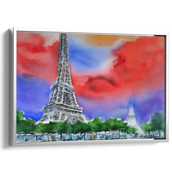 Eiffel Tower in Dreamscape: Vibrant Watercolor Canvas Art Print