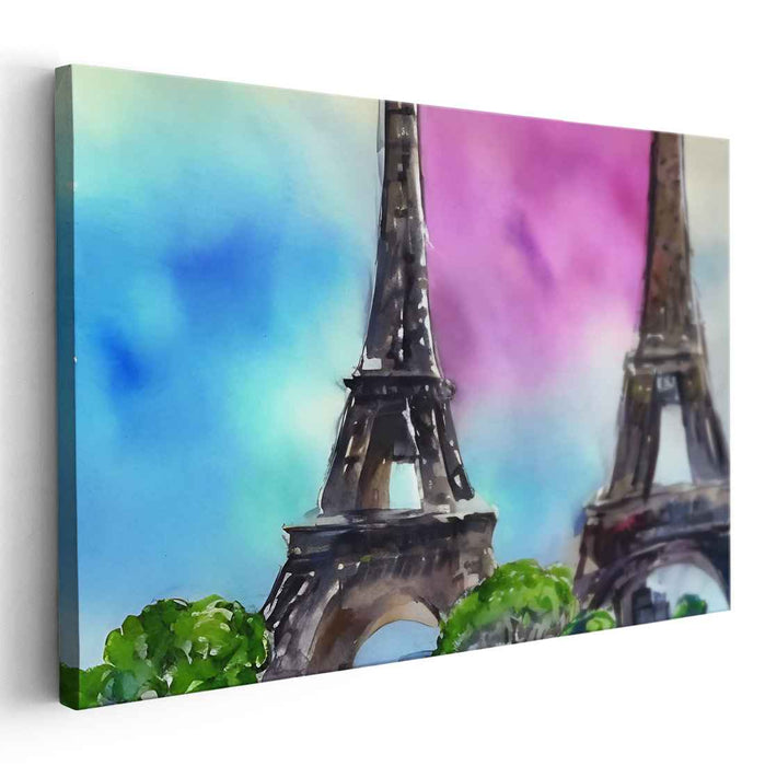 Parisian Pastel View: Watercolor Eiffel Tower Canvas Art Print
