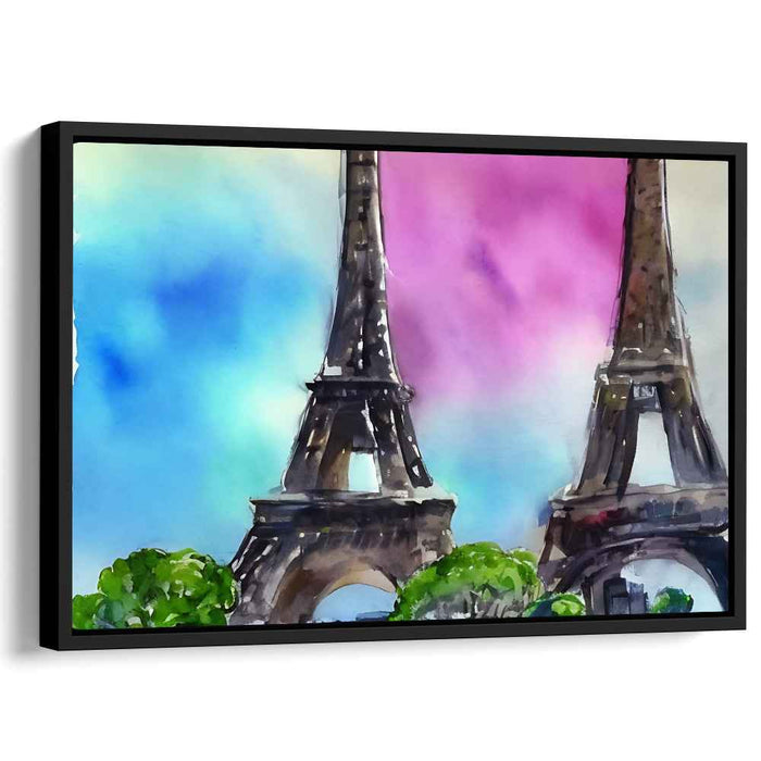 Parisian Pastel View: Watercolor Eiffel Tower Canvas Art Print