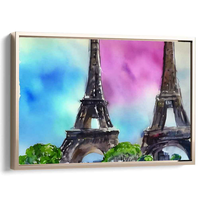 Parisian Pastel View: Watercolor Eiffel Tower Canvas Art Print