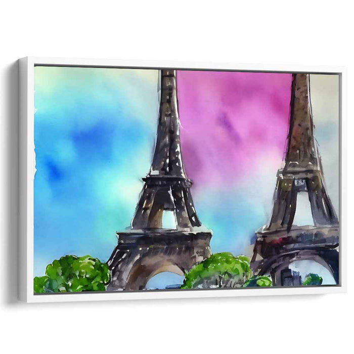 Parisian Pastel View: Watercolor Eiffel Tower Canvas Art Print