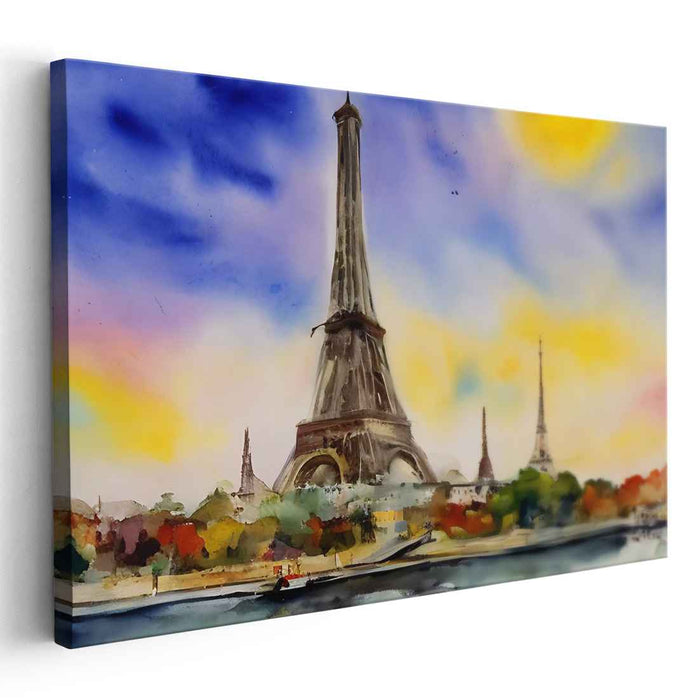 Eiffel's Chromatic Reflection: Watercolor Impression of the Eiffel Tower