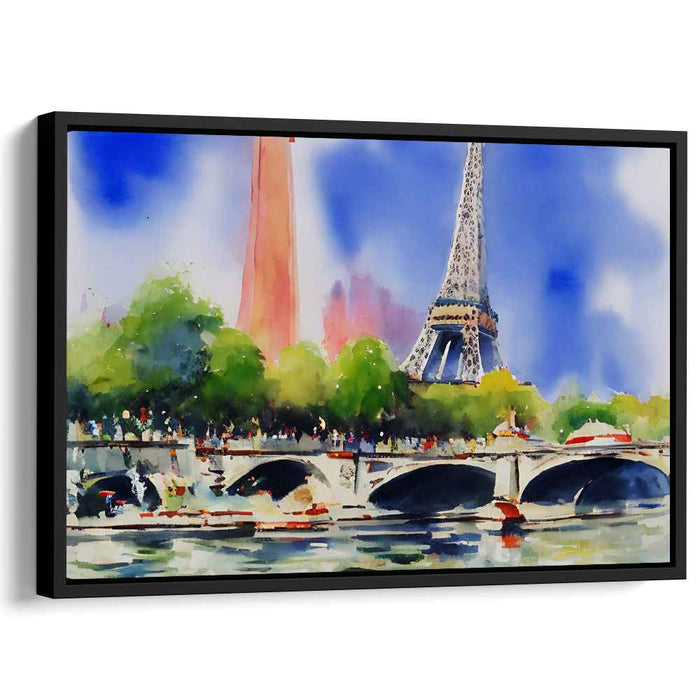 Eiffel's Reflections: Vibrant Watercolor View of the Eiffel Tower and Seine River