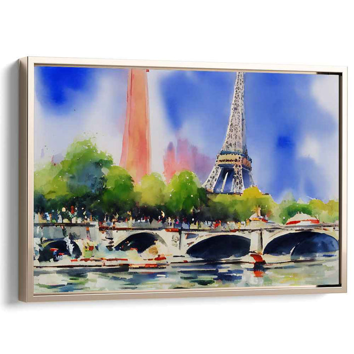 Eiffel's Reflections: Vibrant Watercolor View of the Eiffel Tower and Seine River