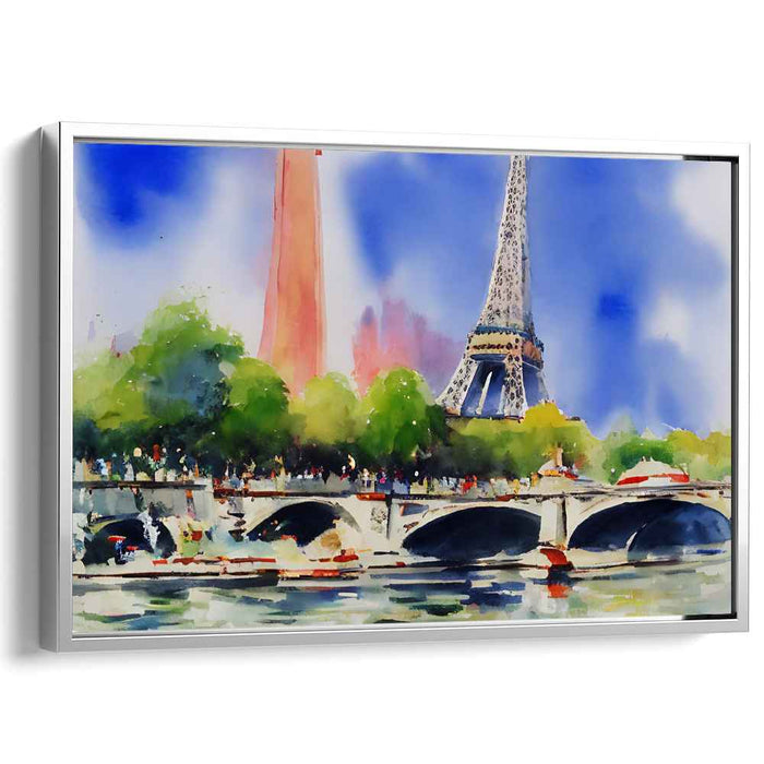 Eiffel's Reflections: Vibrant Watercolor View of the Eiffel Tower and Seine River
