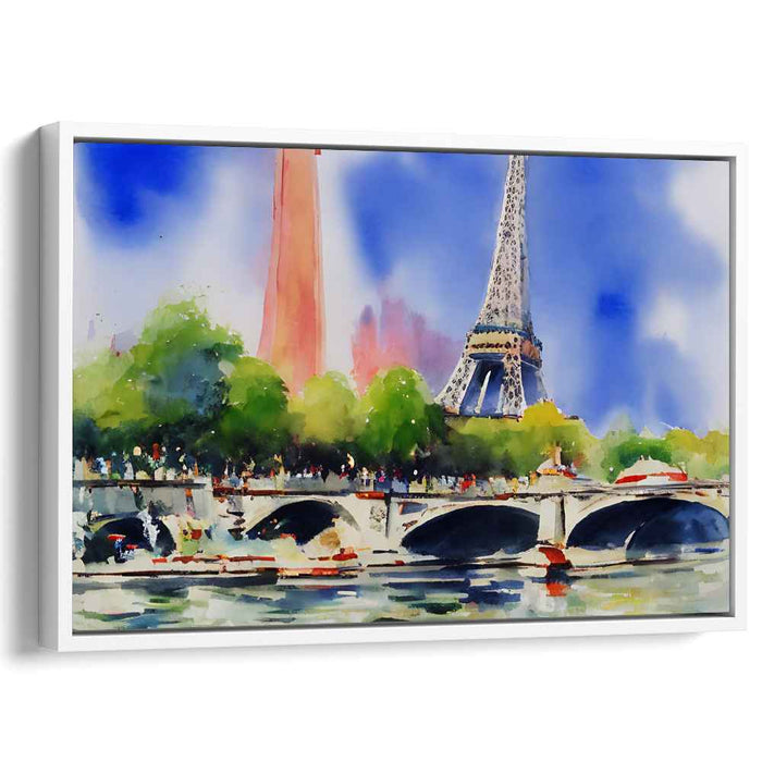 Eiffel's Reflections: Vibrant Watercolor View of the Eiffel Tower and Seine River