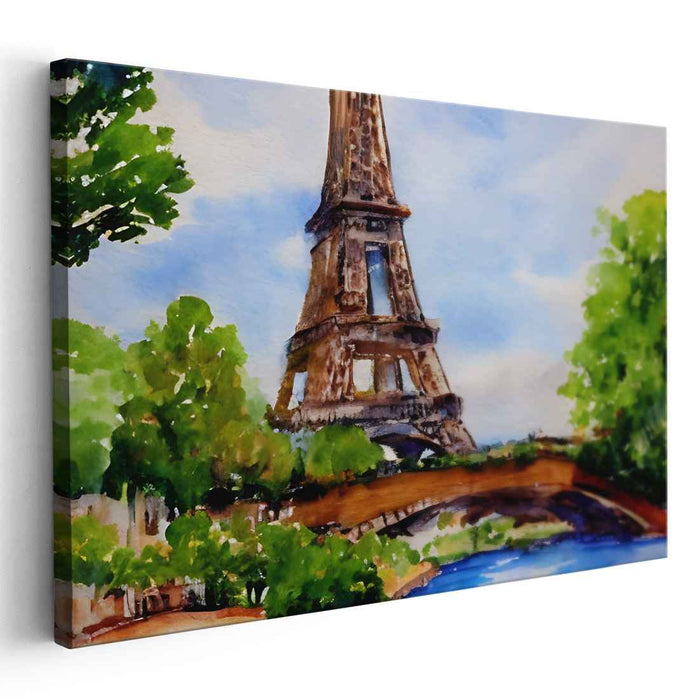 Eiffel Mist: Watercolor Eiffel Tower Landscape Art Print