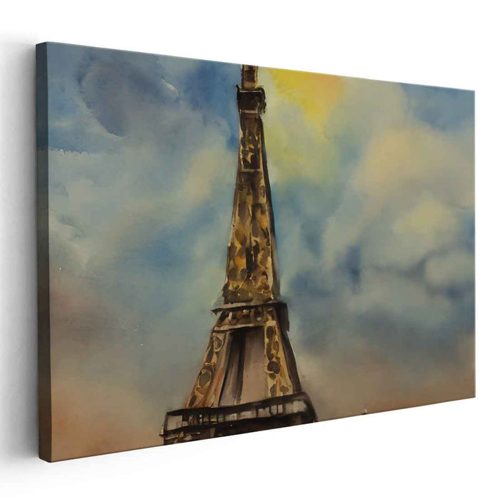 Dreamy Parisian Sunrise: Watercolor Eiffel Tower Canvas Art Print