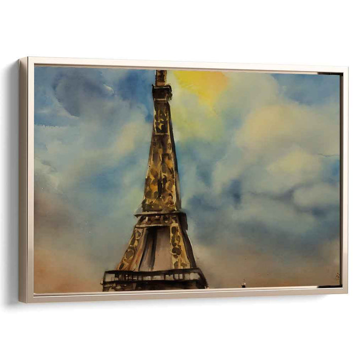 Dreamy Parisian Sunrise: Watercolor Eiffel Tower Canvas Art Print