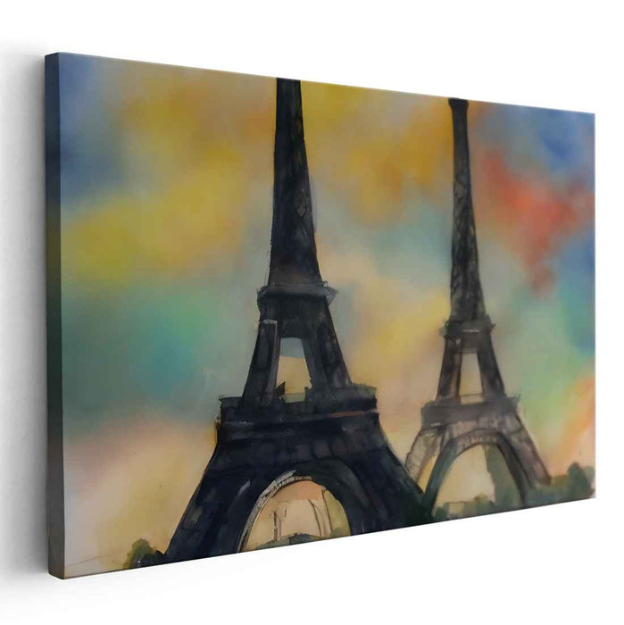 Ink Splatter Parisienne Silhouettes: Watercolor Eiffel Towers Canvas Art Print