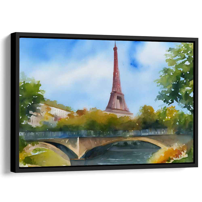 Parisian Ripples: Watercolor Eiffel Tower and Seine River Canvas Art Print