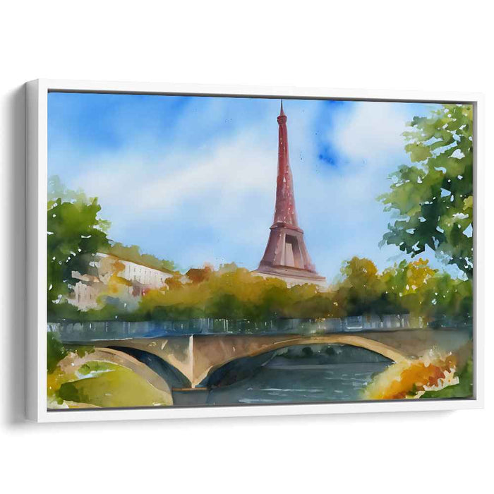 Parisian Ripples: Watercolor Eiffel Tower and Seine River Canvas Art Print
