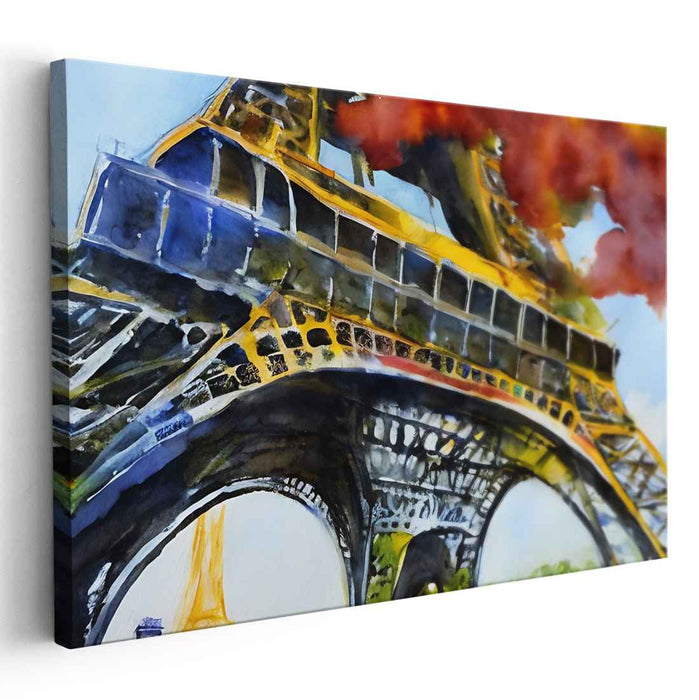 Surreal Flames: Dynamic Watercolor of the Eiffel Tower