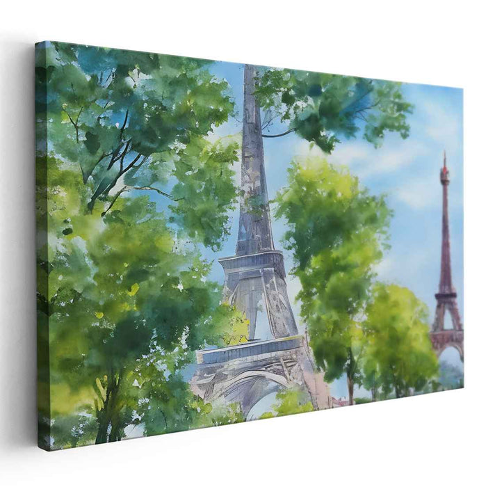 Parisian Watercolor Reverie: Serene Watercolor View of the Eiffel Tower