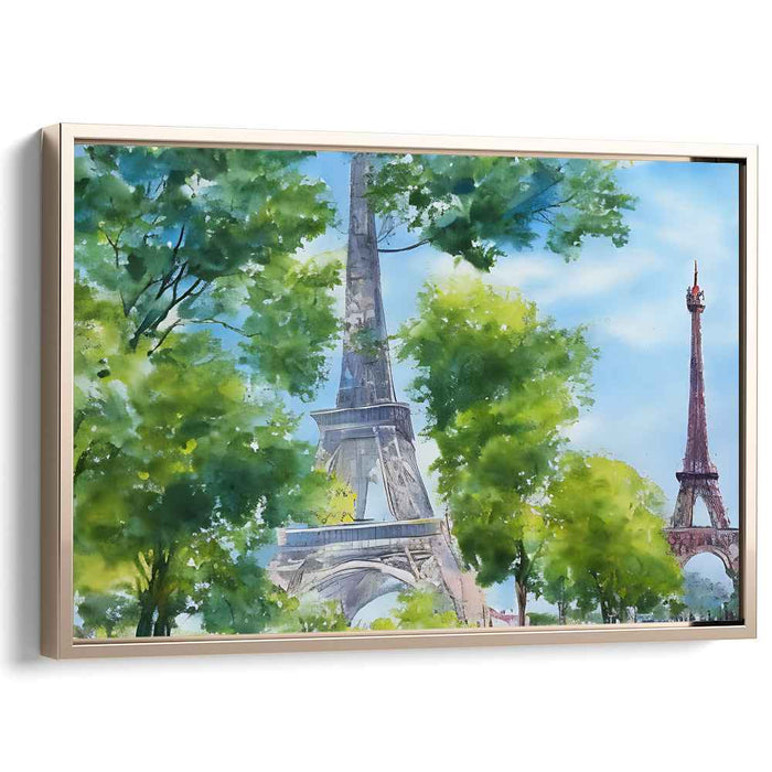 Parisian Watercolor Reverie: Serene Watercolor View of the Eiffel Tower