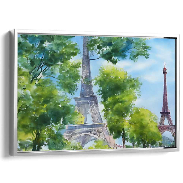 Parisian Watercolor Reverie: Serene Watercolor View of the Eiffel Tower