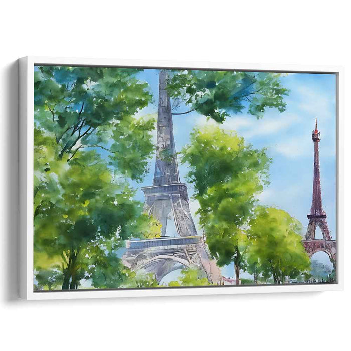 Parisian Watercolor Reverie: Serene Watercolor View of the Eiffel Tower