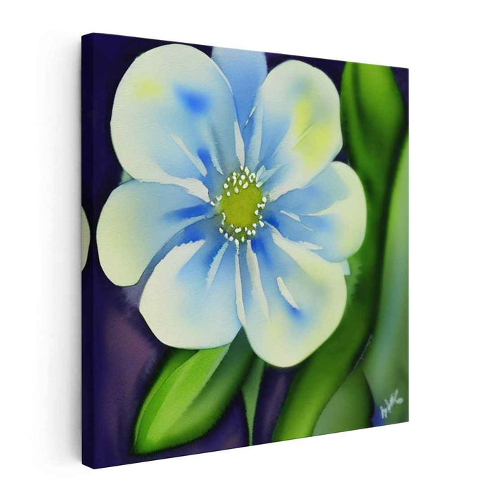 Whispers of Petal Falls: Delicate Blue and White Floral Watercolor Canvas Art