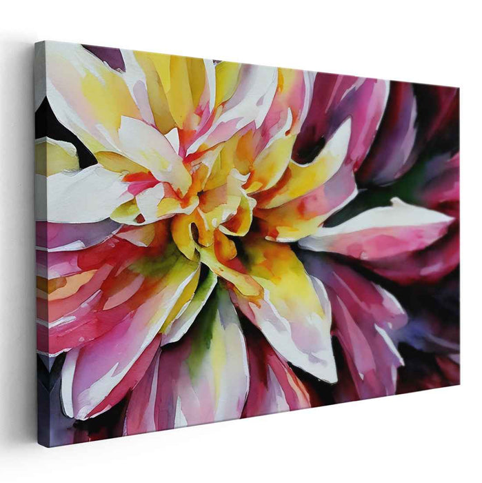 Blossom Dance in Rainbows: Vibrant Watercolor Flower Canvas Art Print