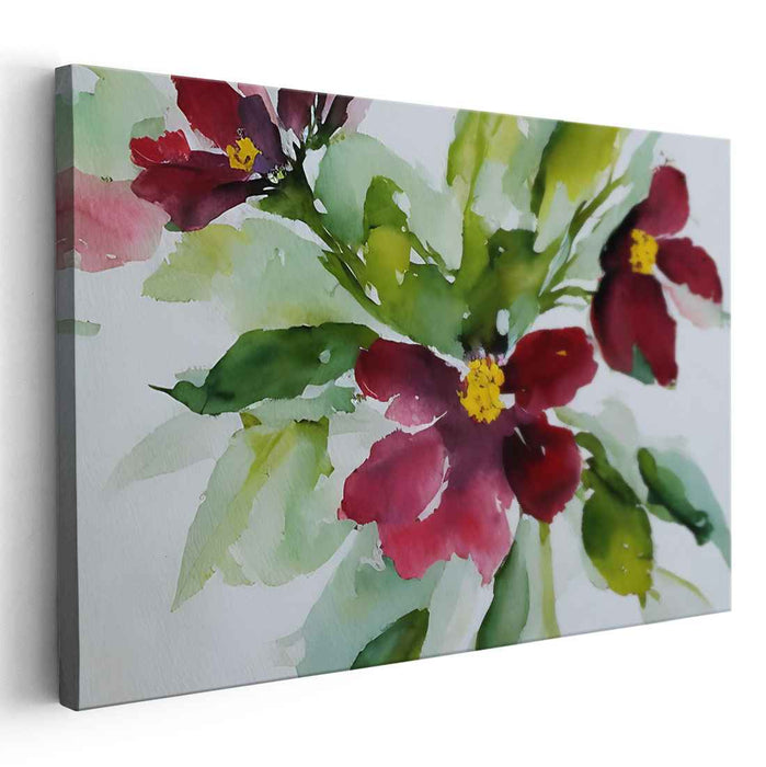 Blossoms Dance in Crimson Harmony: Impressionist-Inspired Red Floral Watercolor Canvas Art
