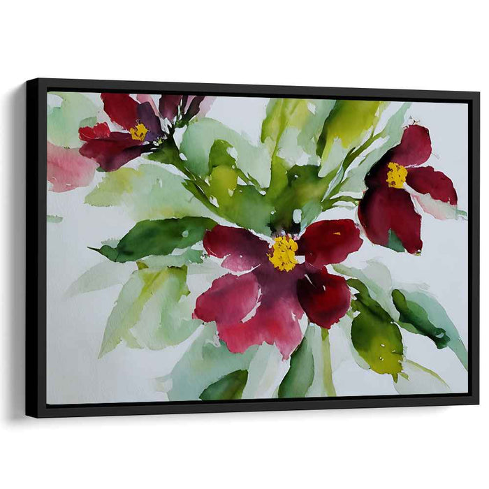 Blossoms Dance in Crimson Harmony: Impressionist-Inspired Red Floral Watercolor Canvas Art