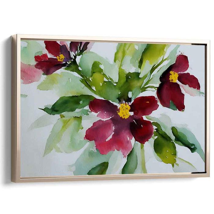 Blossoms Dance in Crimson Harmony: Impressionist-Inspired Red Floral Watercolor Canvas Art