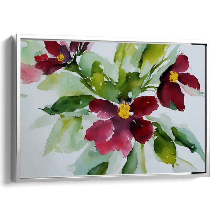 Blossoms Dance in Crimson Harmony: Impressionist-Inspired Red Floral Watercolor Canvas Art