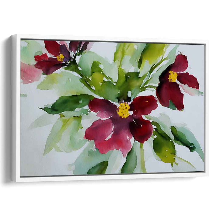 Blossoms Dance in Crimson Harmony: Impressionist-Inspired Red Floral Watercolor Canvas Art