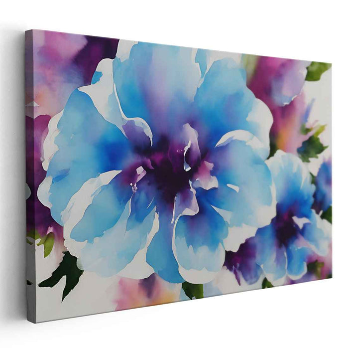 Violet Petal Symphony: Blue and Purple Watercolor Floral Canvas Art
