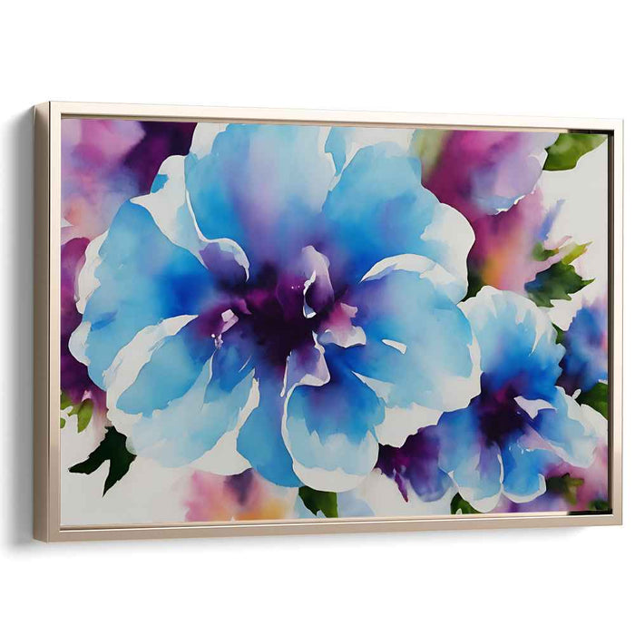 Violet Petal Symphony: Blue and Purple Watercolor Floral Canvas Art