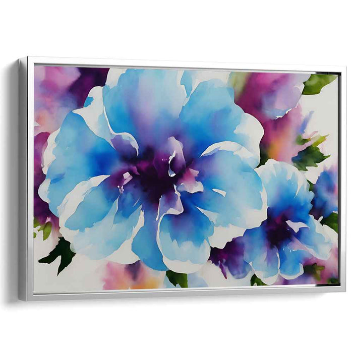 Violet Petal Symphony: Blue and Purple Watercolor Floral Canvas Art