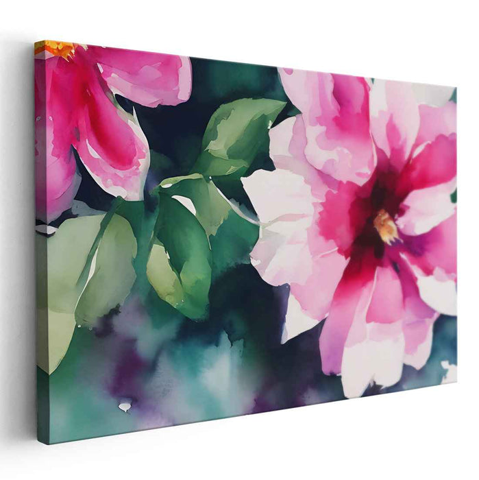 Blossoming Petal Whispers: Vibrant Watercolor Floral Canvas Art Print