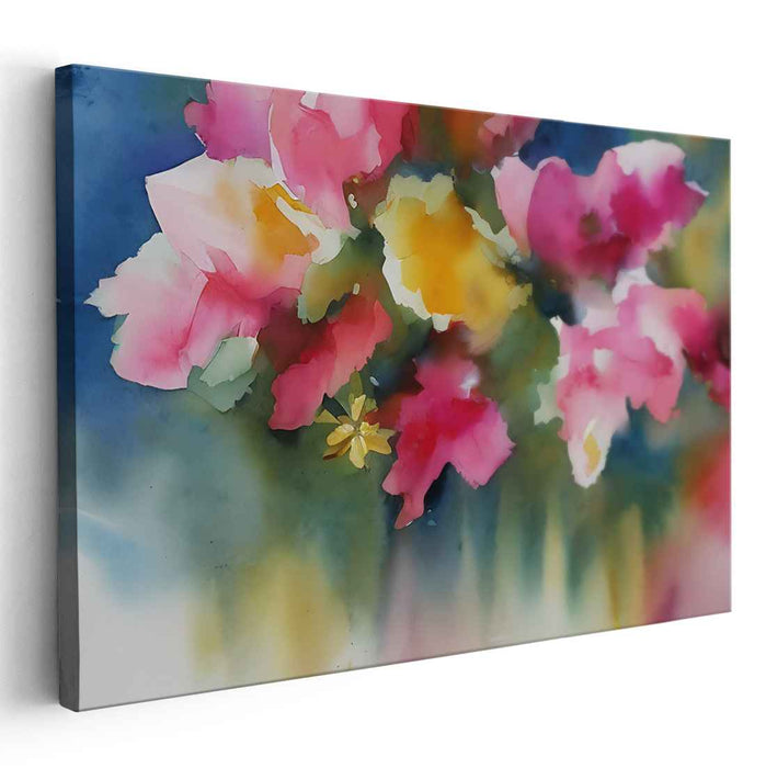 Ethereal Blooms Bursting: Vivid Watercolor Floral Canvas Art