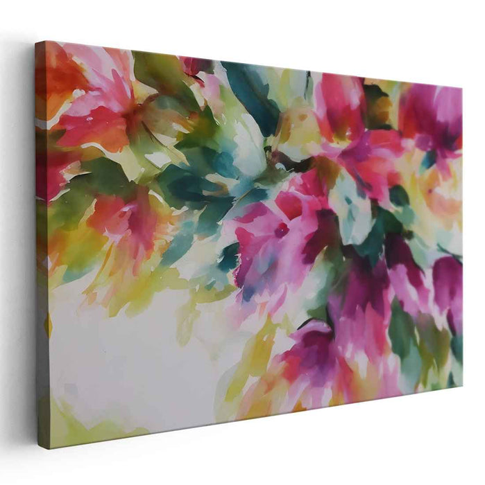 Aqua Petal Skies: Vibrant Watercolor Blossoms Canvas Art Print