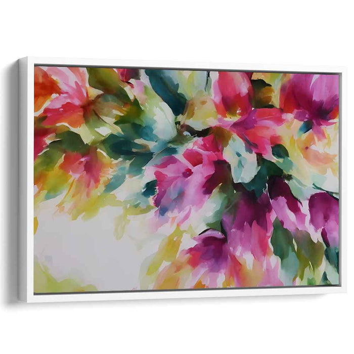 Aqua Petal Skies: Vibrant Watercolor Blossoms Canvas Art Print