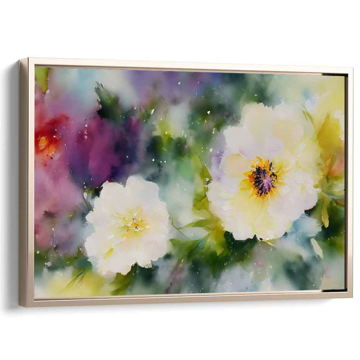 Whispering Blossoms Mirage: Watercolor Floral Dreamscape Canvas Art Print