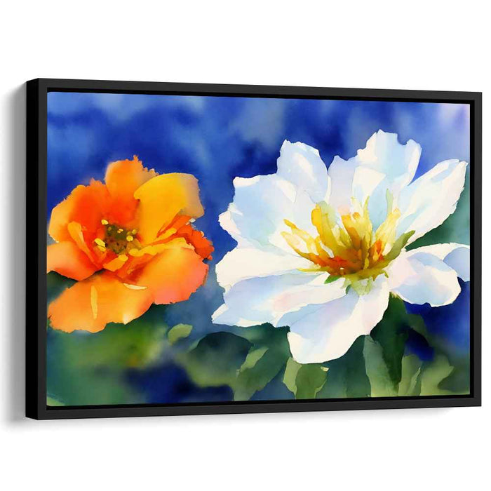 Citrus Blossom Dance: Vibrant Orange and White Floral Watercolor Canvas Art Print