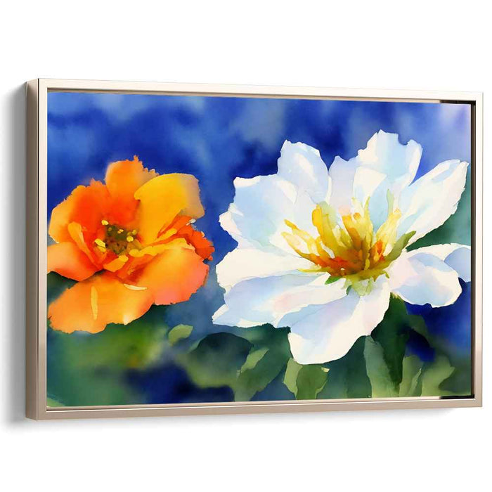 Citrus Blossom Dance: Vibrant Orange and White Floral Watercolor Canvas Art Print