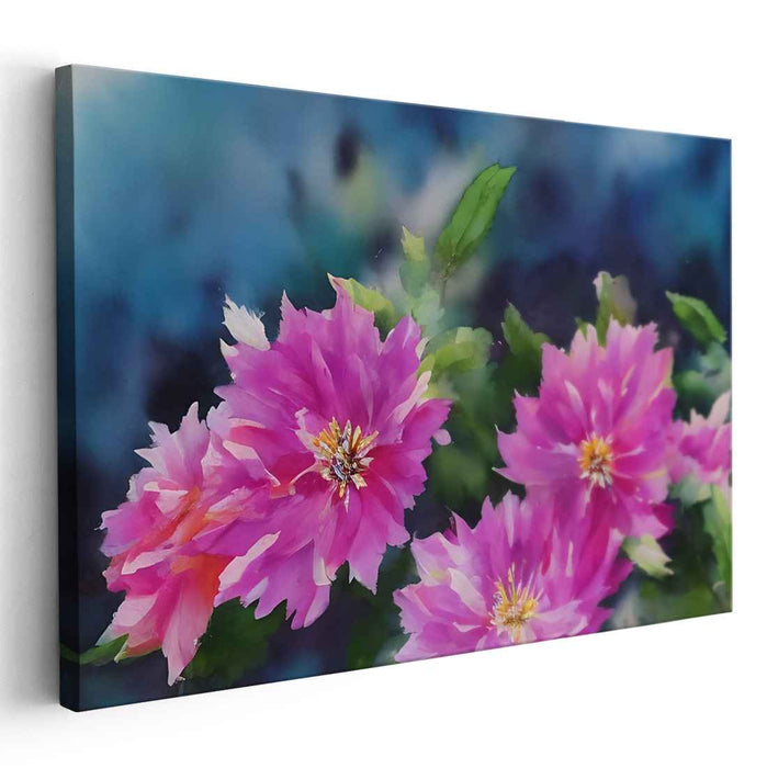Blooms in Technicolor Rain: Vibrant Pink Floral Watercolor Canvas Art
