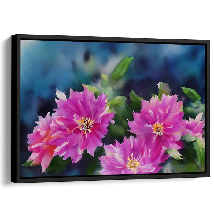 Blooms in Technicolor Rain: Vibrant Pink Floral Watercolor Canvas Art