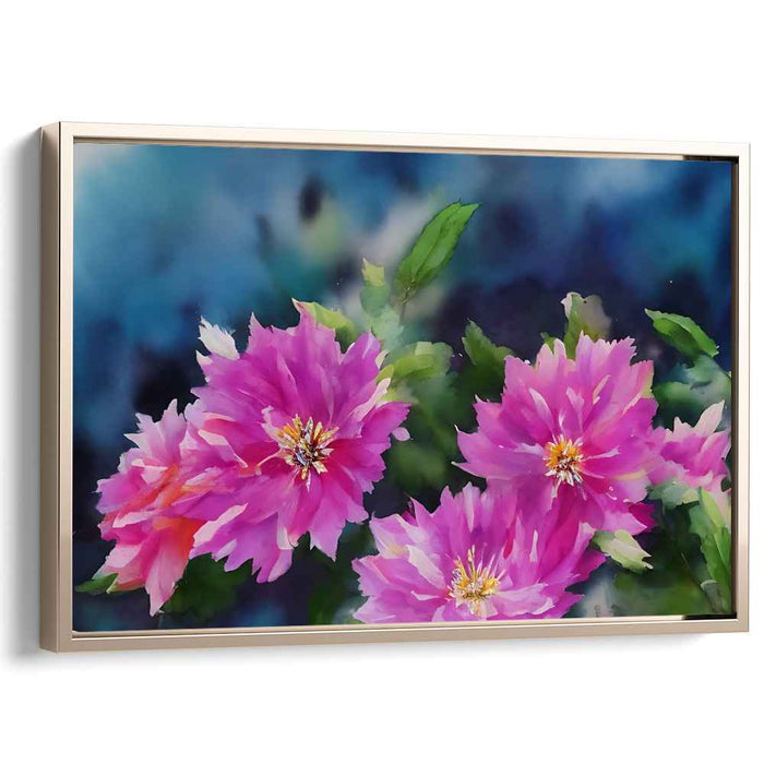 Blooms in Technicolor Rain: Vibrant Pink Floral Watercolor Canvas Art