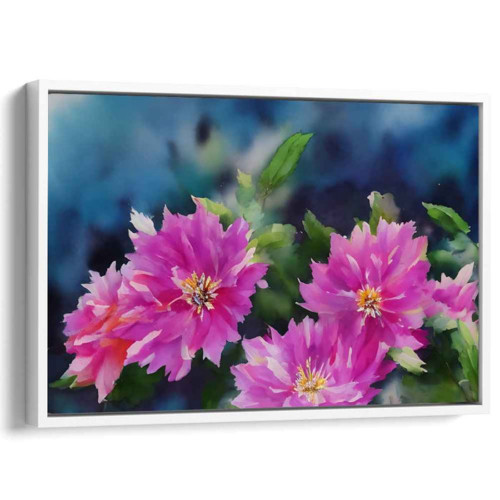 Blooms in Technicolor Rain: Vibrant Pink Floral Watercolor Canvas Art